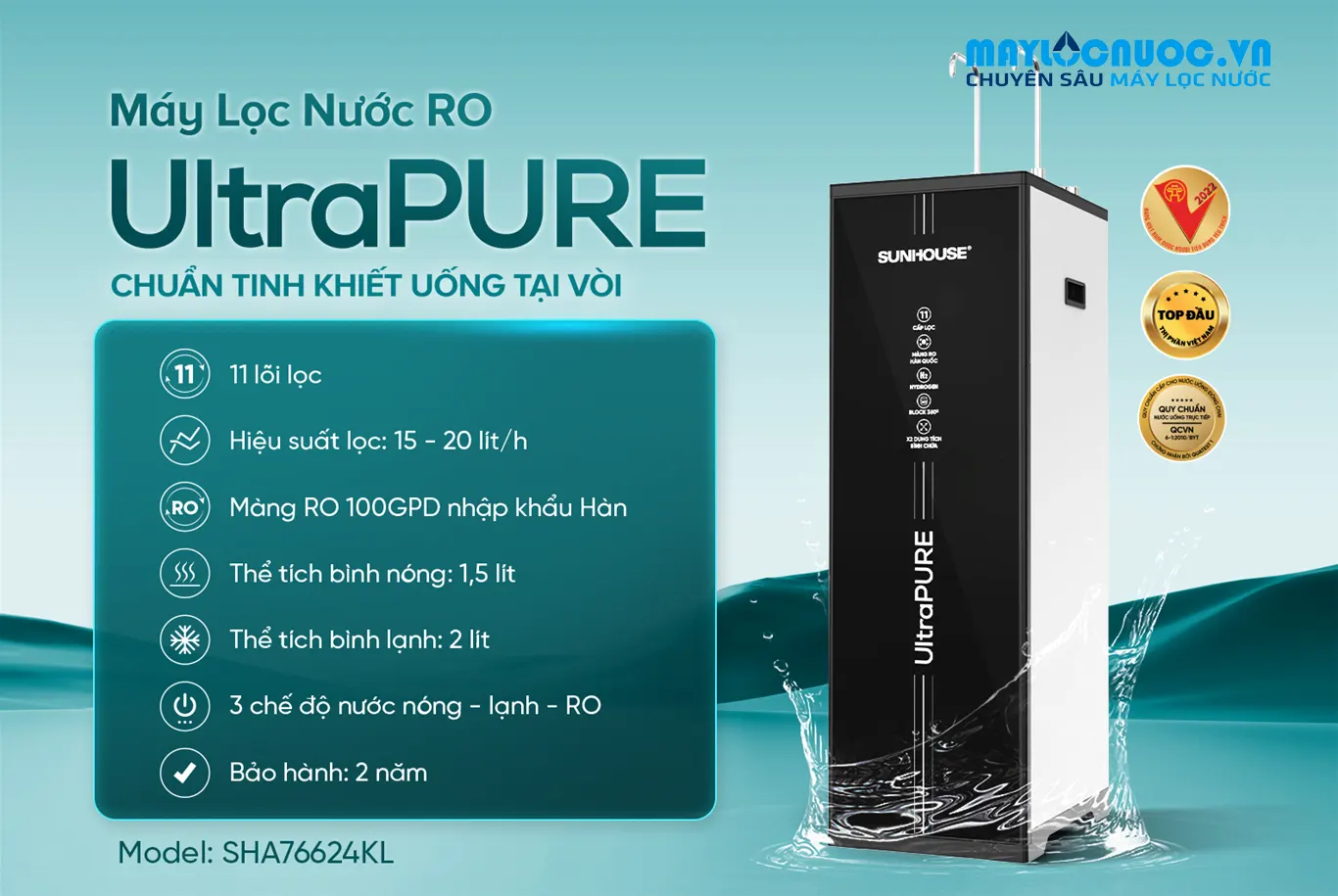 MÁY LỌC NƯỚC RO UltraPURE SUNHOUSE SHA76624KL - 11 cấp lọc